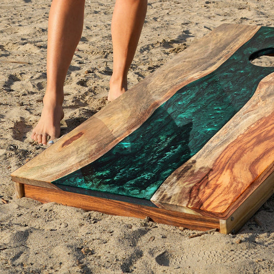 2ft x 4ft Resin & Wood Classic Cornhole Set | Live Edge River Collection