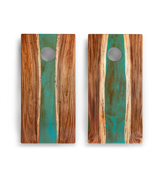 2ft x 4ft Resin & Wood Classic Cornhole Set | Live Edge River Collection