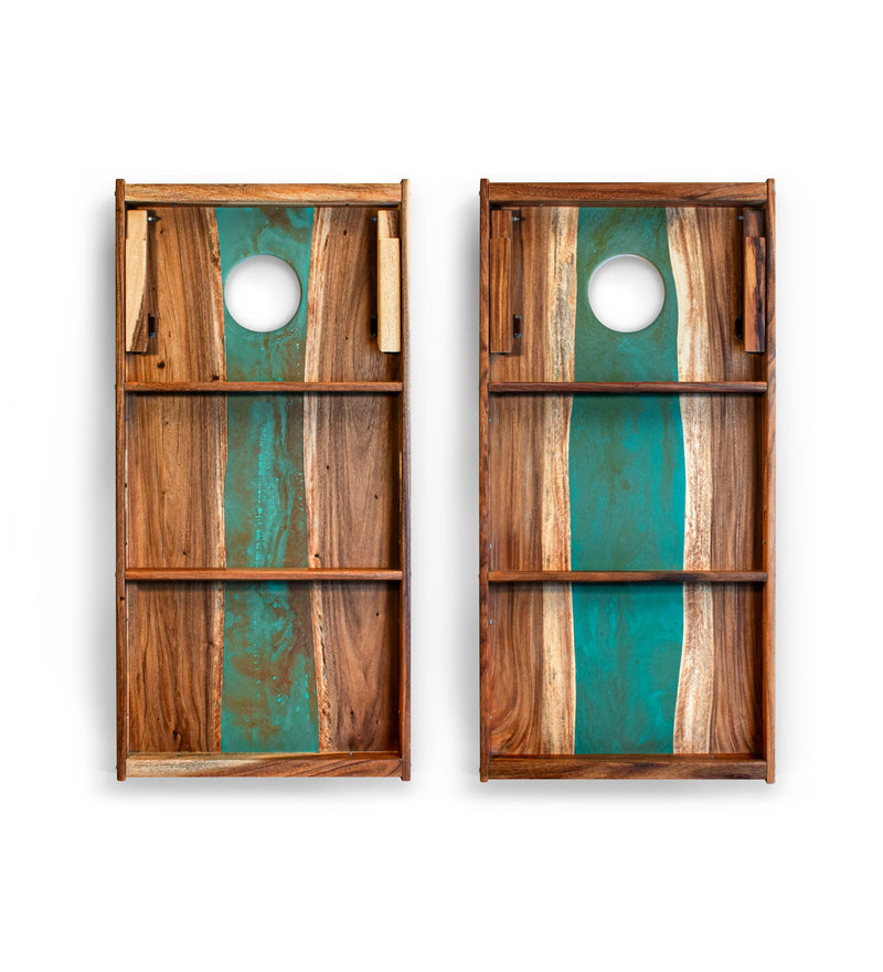 Load image into Gallery viewer, 2ft x 4ft Resin &amp; Wood Classic Cornhole Set | Live Edge River Collection
