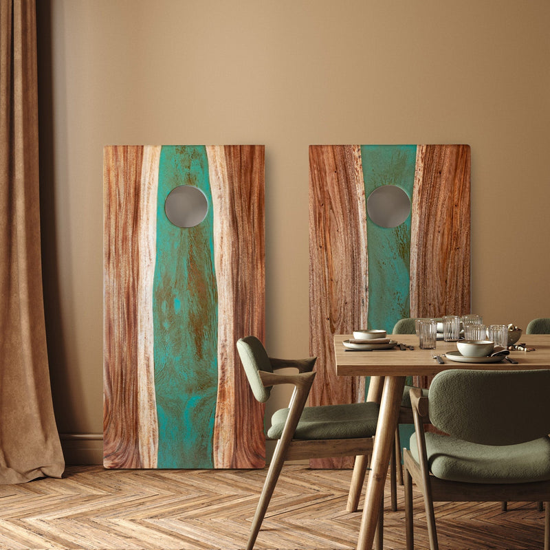 Load image into Gallery viewer, 2ft x 4ft Resin &amp; Wood Classic Cornhole Set | Live Edge River Collection
