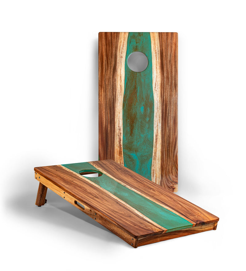 Load image into Gallery viewer, 2ft x 4ft Resin &amp; Wood Classic Cornhole Set | Live Edge River Collection
