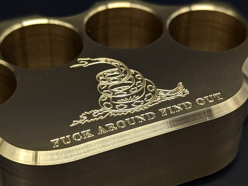 Load image into Gallery viewer, Milspin 2LB Brass Knuckle F*ck Around Find Out Paperweight

