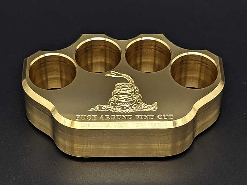 Load image into Gallery viewer, Milspin 2LB Brass Knuckle F*ck Around Find Out Paperweight
