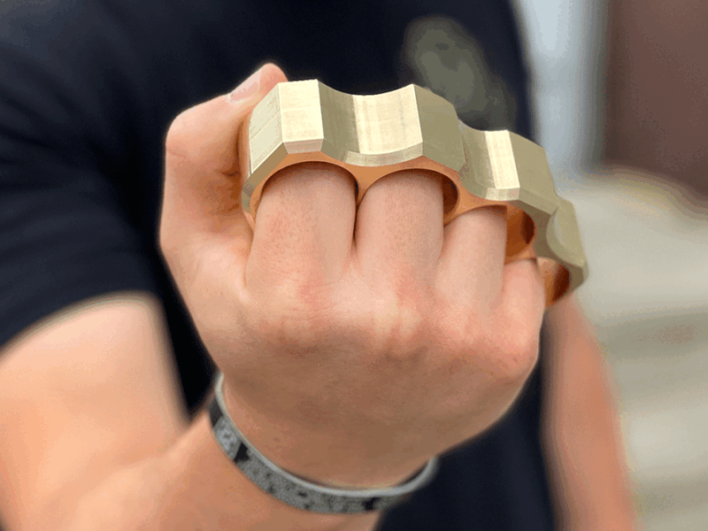 Load image into Gallery viewer, Milspin 2LB Brass Knuckle F*ck Around Find Out Paperweight
