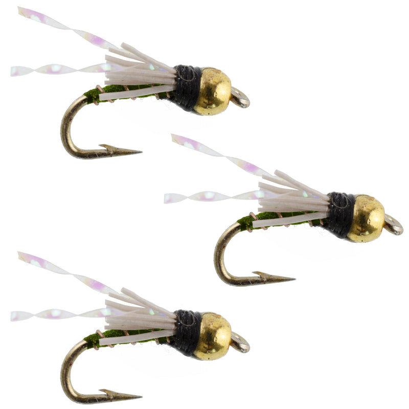 Load image into Gallery viewer, 3 Pack Beadhead Olive 3 Dollar Dip Serendipity Wet Fly Fishing Flies - Hook Size 18

