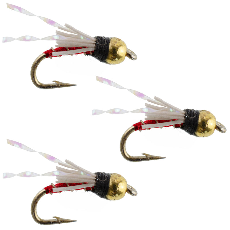 Load image into Gallery viewer, 3 Pack Beadhead Red 3 Dollar Dip Serendipity Wet Fly Fishing Flies - Hook Size 18
