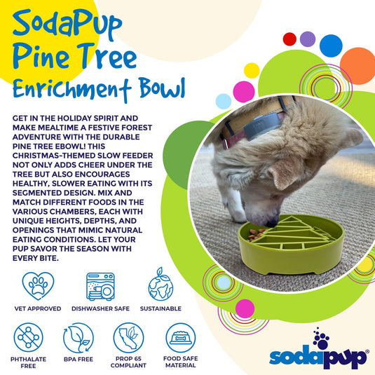 Pine Tree Christmas eBowl Deep Slow Feeder Dog Bowl for Enrichment | USA Made