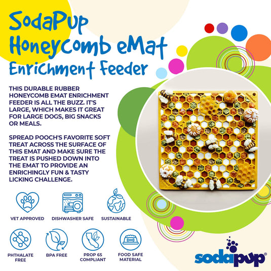 Honeycomb eMat - Enrichment Lick Mat for Dogs and Cats | eMat Enrichment Toy for Anxiety Relief | SodaPup
