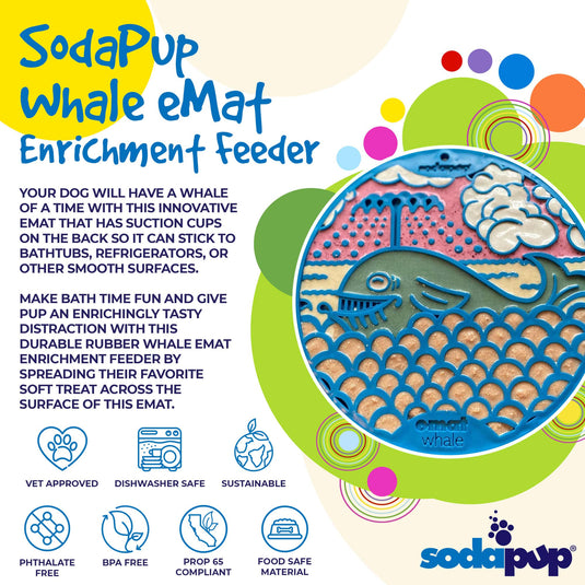Whale eMat - Enrichment Lick Mat for Dogs and Cats - with Suction Cups | Whale Design | USA Made
