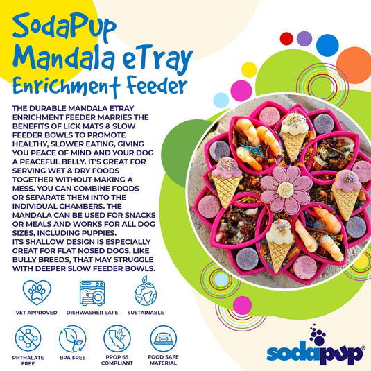 Mandala eTray Shallow Slow Feeder Dog Bowl for Enrichment | USA Made