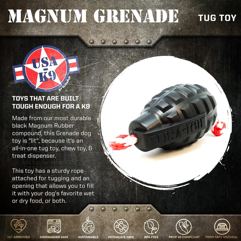Load image into Gallery viewer, USA-K9 Magnum Grenade - Black Magnum Rubber Chew Toy for Extreme Chewers | USA Made
