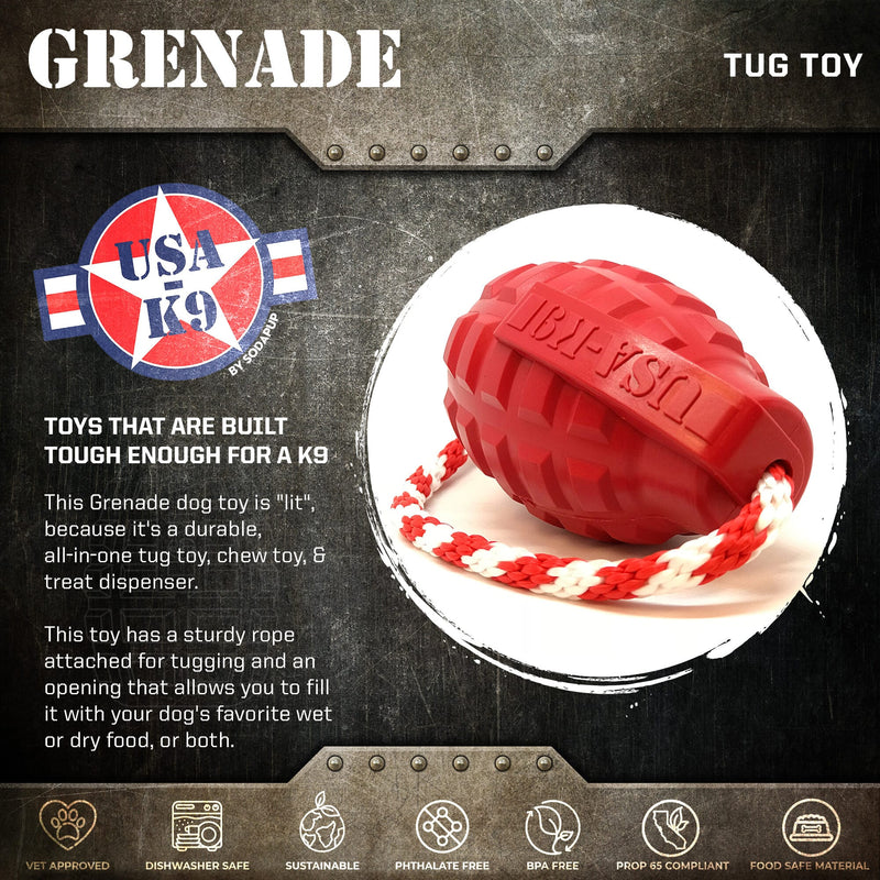 Load image into Gallery viewer, USA-K9 Grenade Shaped Rubber Dog Toy - Chew, Treat Dispenser &amp; Tug Toy | USA
