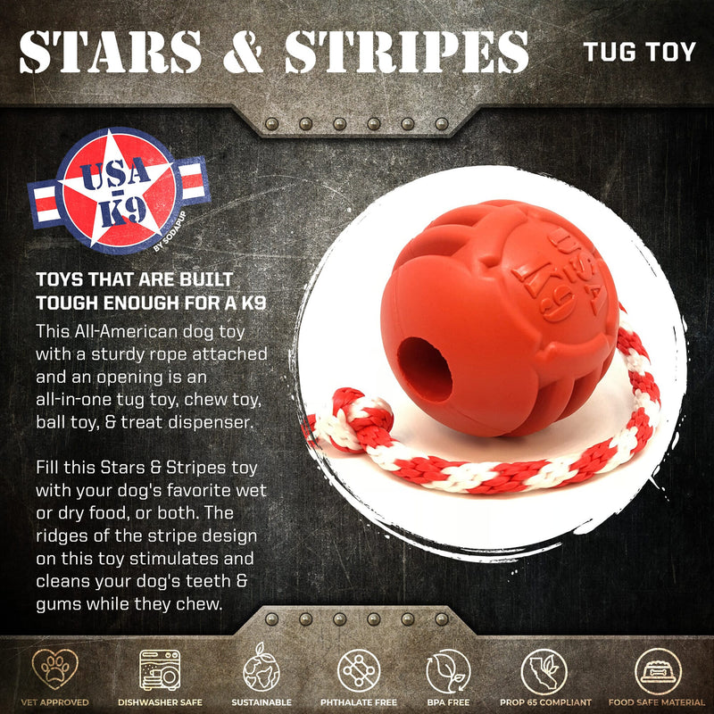 Load image into Gallery viewer, USA-K9 Stars and Stripes Rubber Dog Toy | K9 Handler Reward Toy | Red | USA Made
