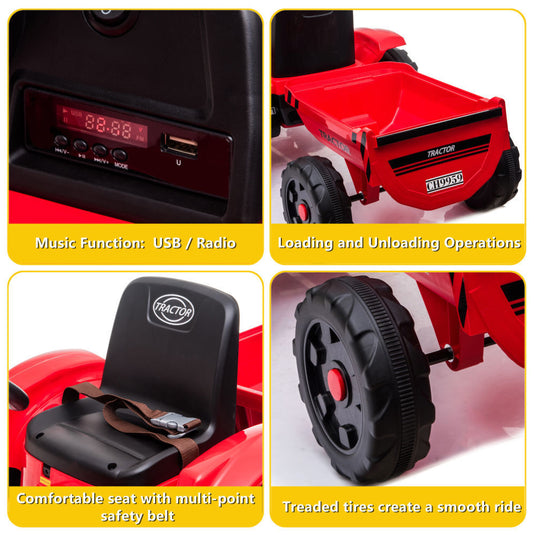 3-Gear-Shift Ground Loader Ride On Toy with LED Lights and Trailer Attachment