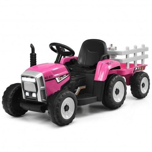 Load image into Gallery viewer, 3-Gear-Shift Pink Ride-On Tractor for Kids 3+ Years Old with Ground Loader Attachment
