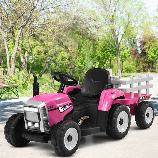 Load image into Gallery viewer, 3-Gear-Shift Pink Ride-On Tractor for Kids 3+ Years Old with Ground Loader Attachment
