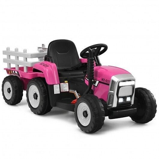Load image into Gallery viewer, 3-Gear-Shift Pink Ride-On Tractor for Kids 3+ Years with Ground Loader Attachment
