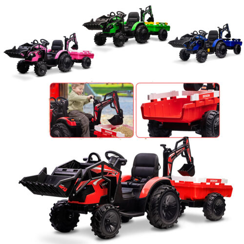 Load image into Gallery viewer, 3-in-1 Electric Ride-On Tractor Bulldozer with Trailer and Remote Control for Kids (24V)
