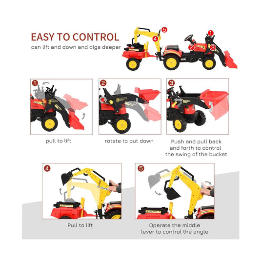 3-in-1 Kids Ride-On Excavator/Bulldozer: Pedal Car Digger Toy for Forward Movement