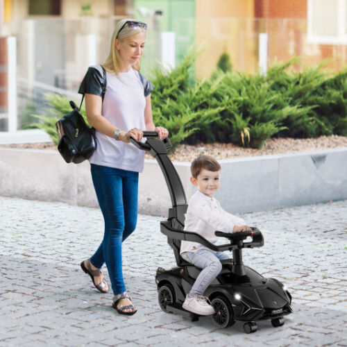Load image into Gallery viewer, 3-in-1 Licensed Lamborghini Ride-On Toy Stroller in Black

