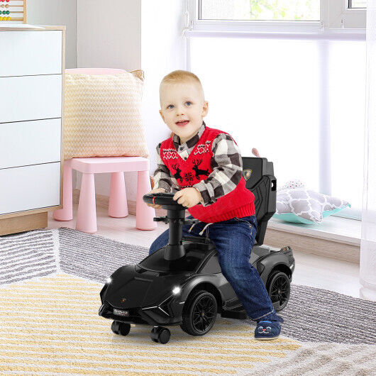 3-in-1 Licensed Lamborghini Ride-On Toy Stroller in Black