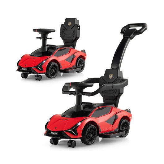 Load image into Gallery viewer, 3-in-1 Licensed Lamborghini Ride-On Toy Stroller in Red
