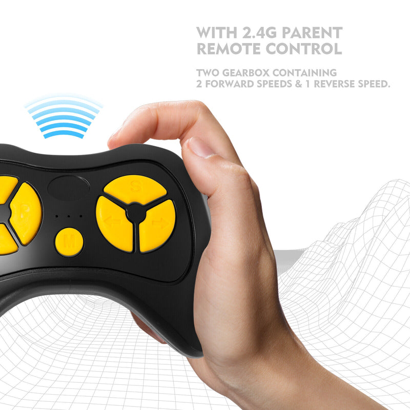 Load image into Gallery viewer, 3-Speed Black Ride-On Car for Kids with RC, MP3, LED Lights, USB, and Cover - 12V Battery Powered
