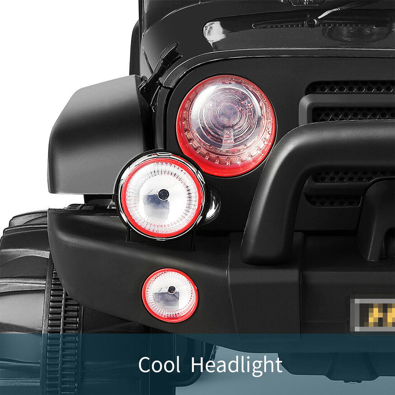 Load image into Gallery viewer, 3-Speed Black Ride-On Car for Kids with RC, MP3, LED Lights, USB, and Cover - 12V Battery Powered
