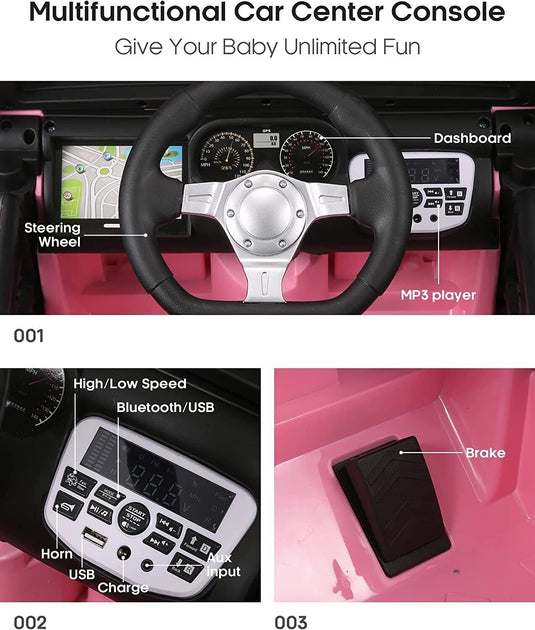 3-Speed Electric Kids Ride On Car with Remote Control, AUX and LED Lights - Truck Design