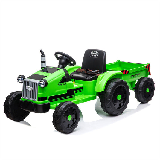 3-Speed Electric Ride On Tractor Car Toy with Trailer for Kids - Remote Controlled