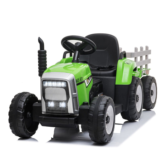 3-Speed Electric Ride On Tractor Car with Trailer for Kids - Remote Controlled with LED Lights