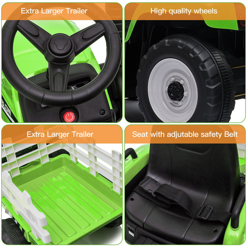 Load image into Gallery viewer, 3-Speed Electric Ride On Tractor Car with Trailer for Kids - Remote Controlled with LED Lights

