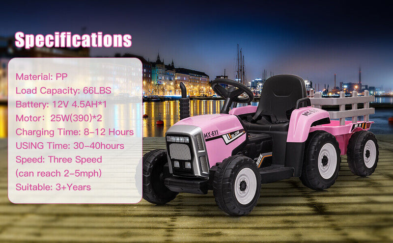 Load image into Gallery viewer, 3-Speed Electric Ride On Tractor Toy with Trailer for Kids - Remote Controlled
