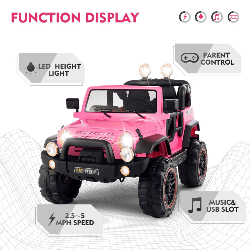 Load image into Gallery viewer, 3-Speed Pink Ride On Car Truck for Kids with RC, MP3, LED Lights, USB, and Cover - 12V Battery Powered
