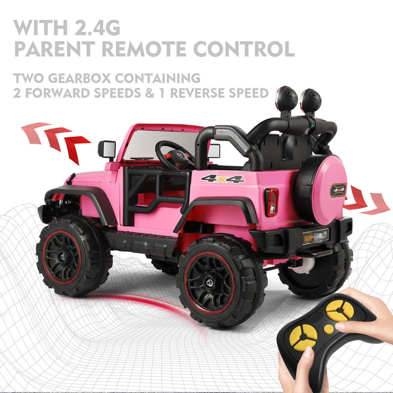 Load image into Gallery viewer, 3-Speed Pink Ride On Car Truck for Kids with RC, MP3, LED Lights, USB, and Cover - 12V Battery Powered
