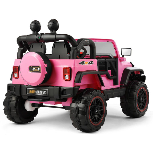 3-Speed Pink Ride On Car Truck for Kids with RC, MP3, LED Lights, USB, and Cover - 12V Battery Powered