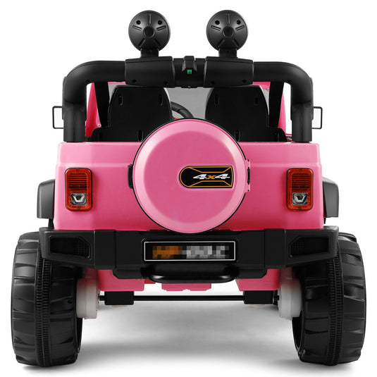3-Speed Pink Ride On Car Truck for Kids with RC, MP3, LED Lights, USB, and Cover - 12V Battery Powered