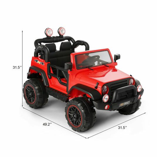 3-Speed Red Ride On Car Truck for Kids with RC, MP3, LED Lights, USB, and Cover - 12V