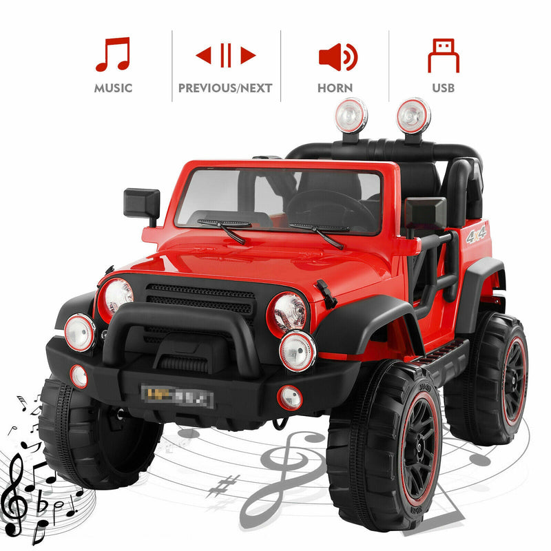 Load image into Gallery viewer, 3-Speed Red Ride On Car Truck for Kids with RC, MP3, LED Lights, USB, and Cover - 12V
