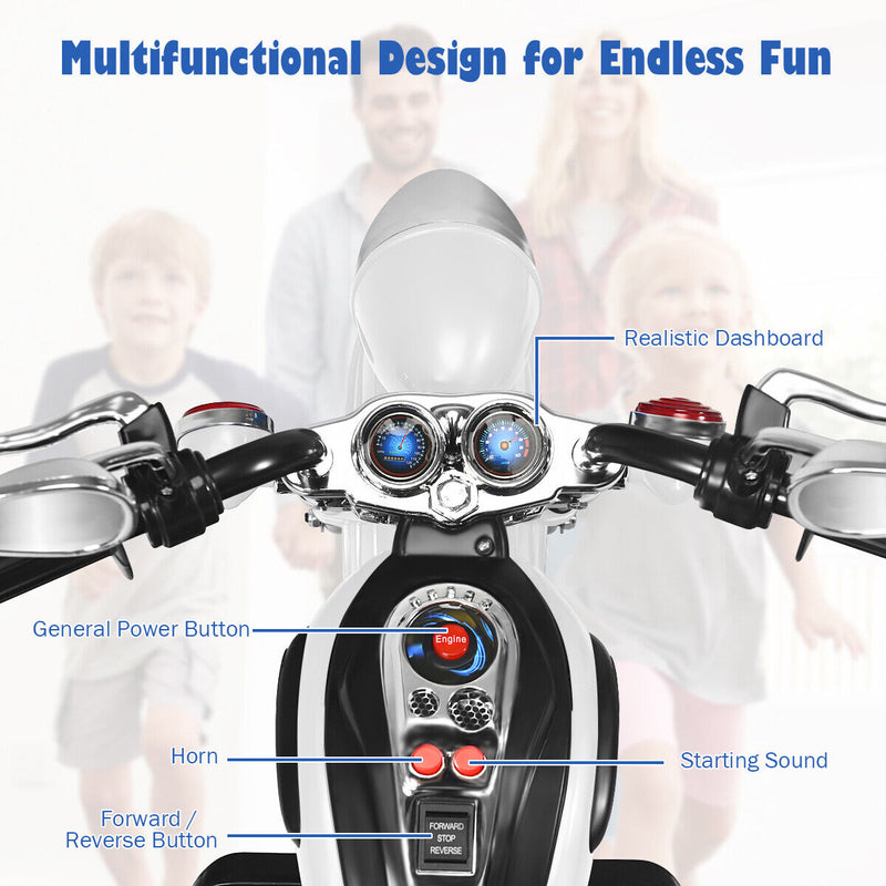 Load image into Gallery viewer, 3-Wheel Chopper Motorcycle for Kids with Light &amp; Horn - White
