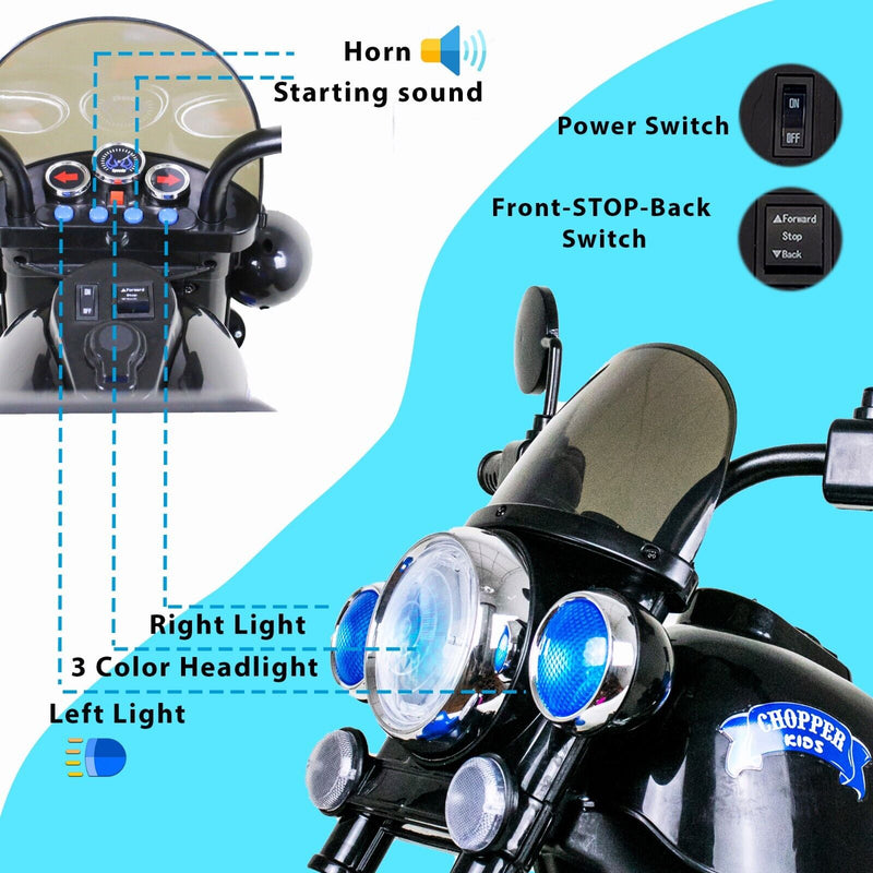 Load image into Gallery viewer, 3-Wheel Chopper Ride-On Motorcycle Toy for Kids with LED Headlights

