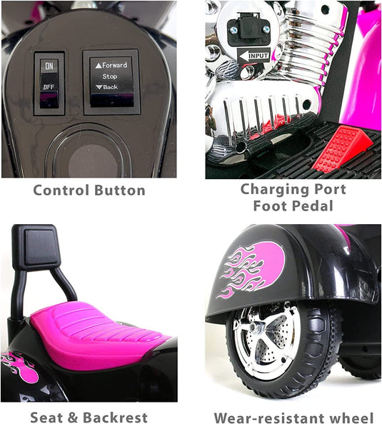 3-Wheel Electric Motorcycle for Kids with LED Headlights and Rechargeable Battery