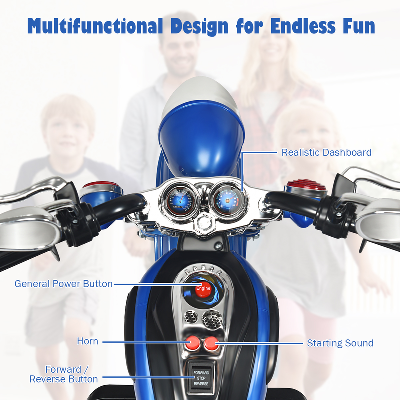 Load image into Gallery viewer, 3-Wheel Electric Motorcycle Tricycle for Kids with Rechargeable Battery

