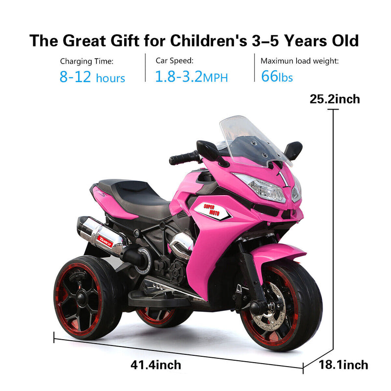 Load image into Gallery viewer, 3-Wheel Kids Ride-On Motorcycle with LED Lights, Music, and Pink Screen

