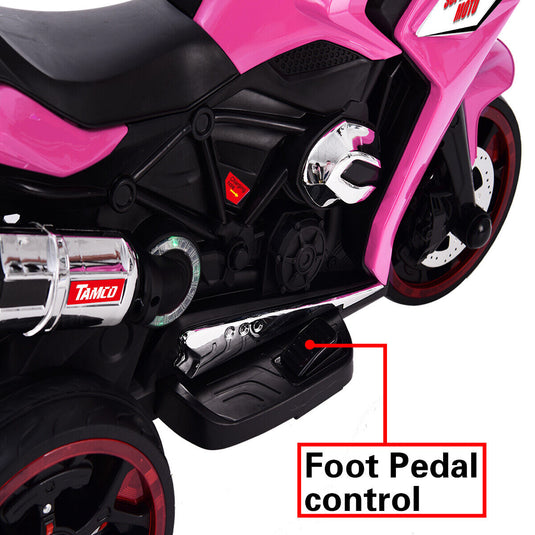 3-Wheel Kids Ride-On Motorcycle with LED Lights, Music, and Pink Screen