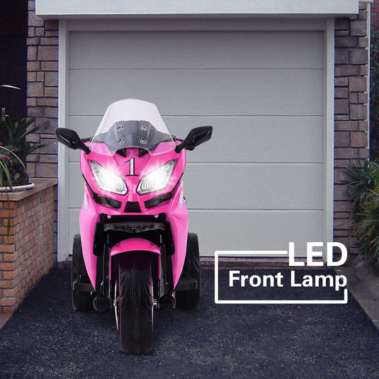 3-Wheel Kids Ride-On Motorcycle with LED Lights, Music, and Pink Screen