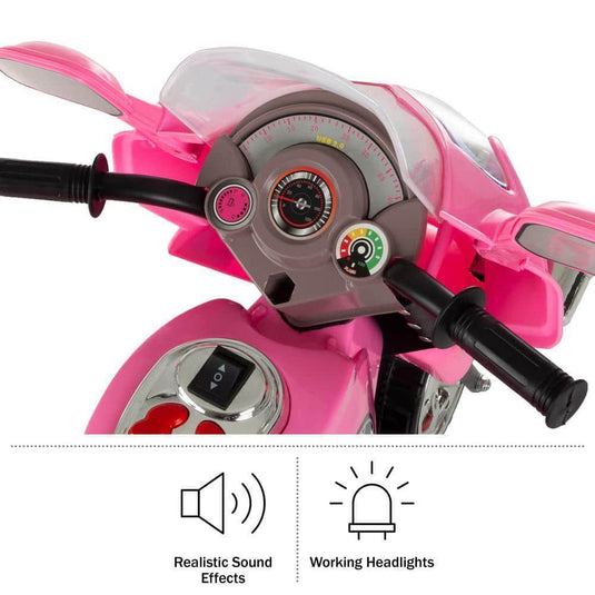 3-Wheel Pink Battery Powered Motorcycle Ride-On Toy for Kids