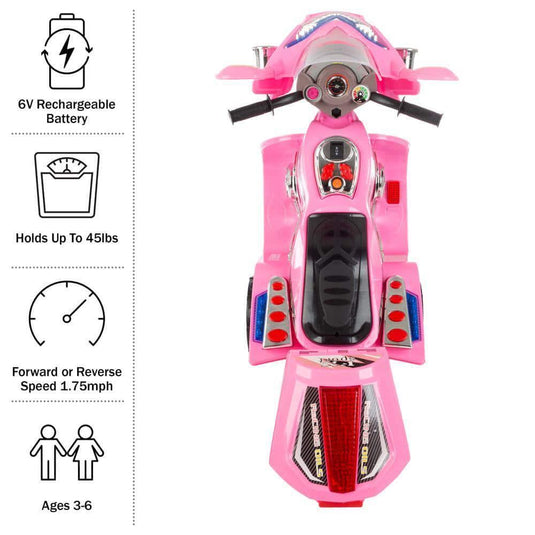 3-Wheel Pink Battery Powered Motorcycle Ride-On Toy for Kids