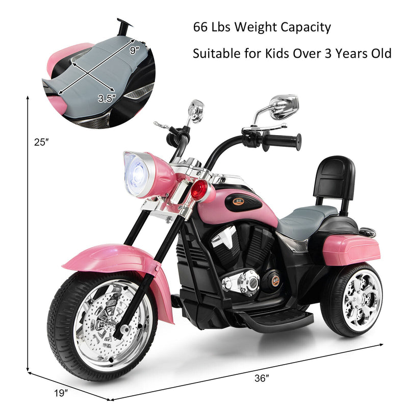 Load image into Gallery viewer, 3-Wheel Pink Chopper Motorcycle for Kids with Headlight and Horn
