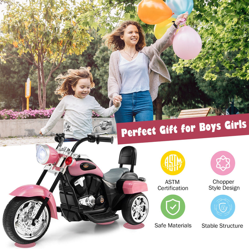 Load image into Gallery viewer, 3-Wheel Pink Chopper Motorcycle for Kids with Headlight and Horn
